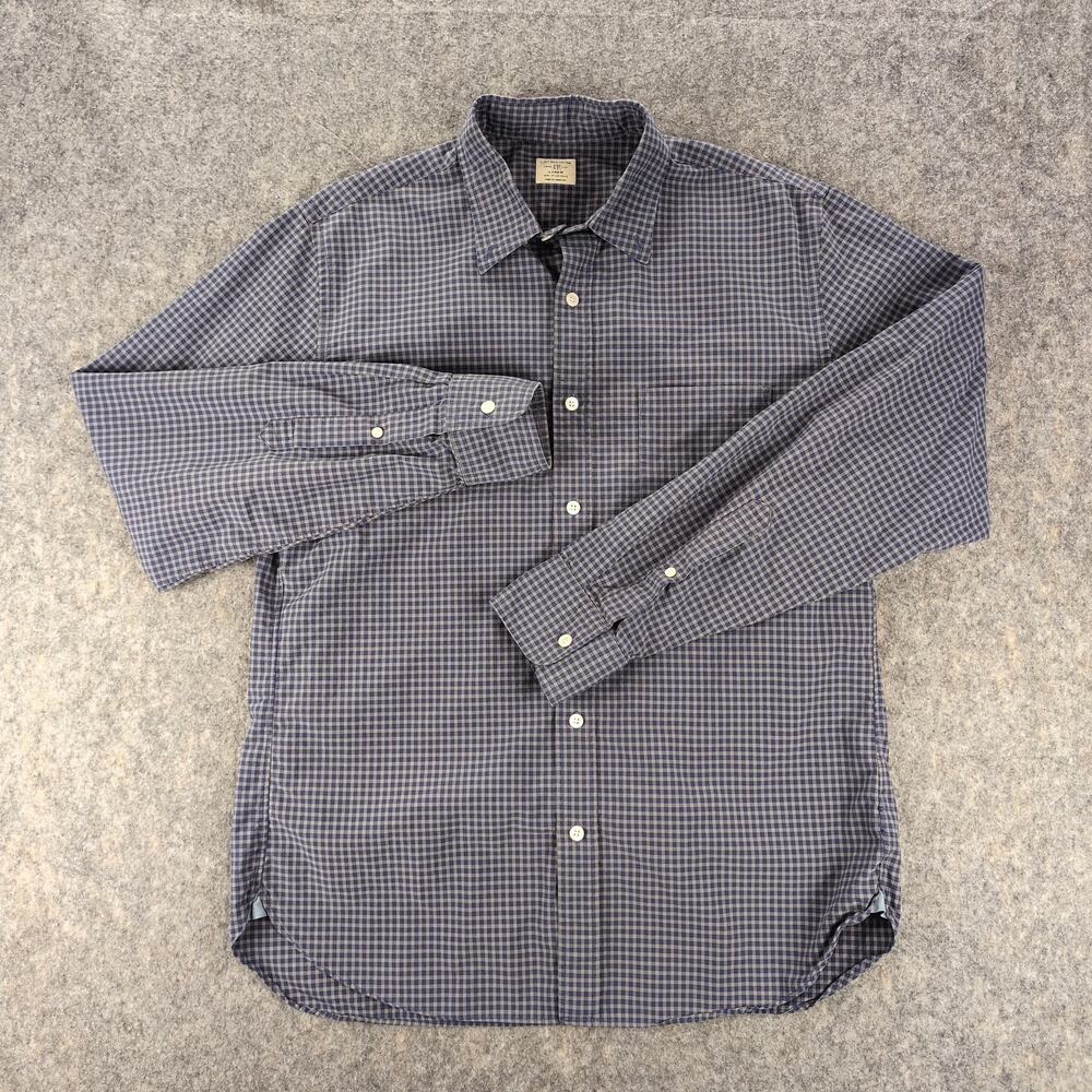J Crew Shirt Mens Medium Blue Gray Check Button Up Long Sleeve Cotton Casual